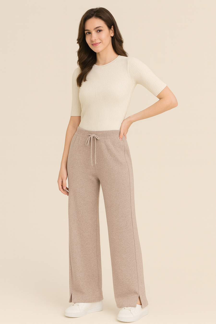 LUXURY KNIT PANTS WITH DRAWSTRINGS AND HEM SPLIT