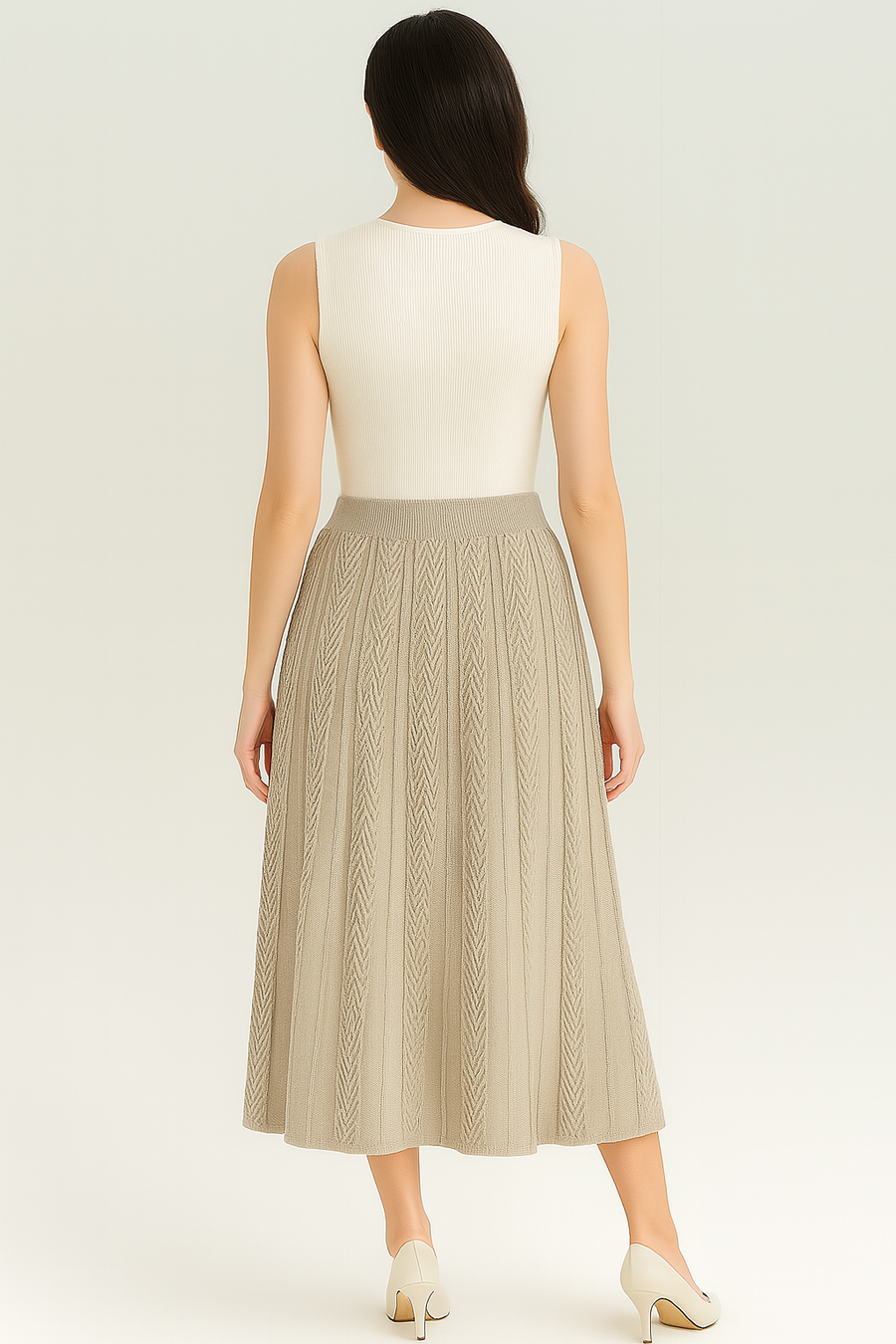 PREMIUM KNIT SKIRT WITH ELASTICATED WAIST AND CHEVRON DESIGN
