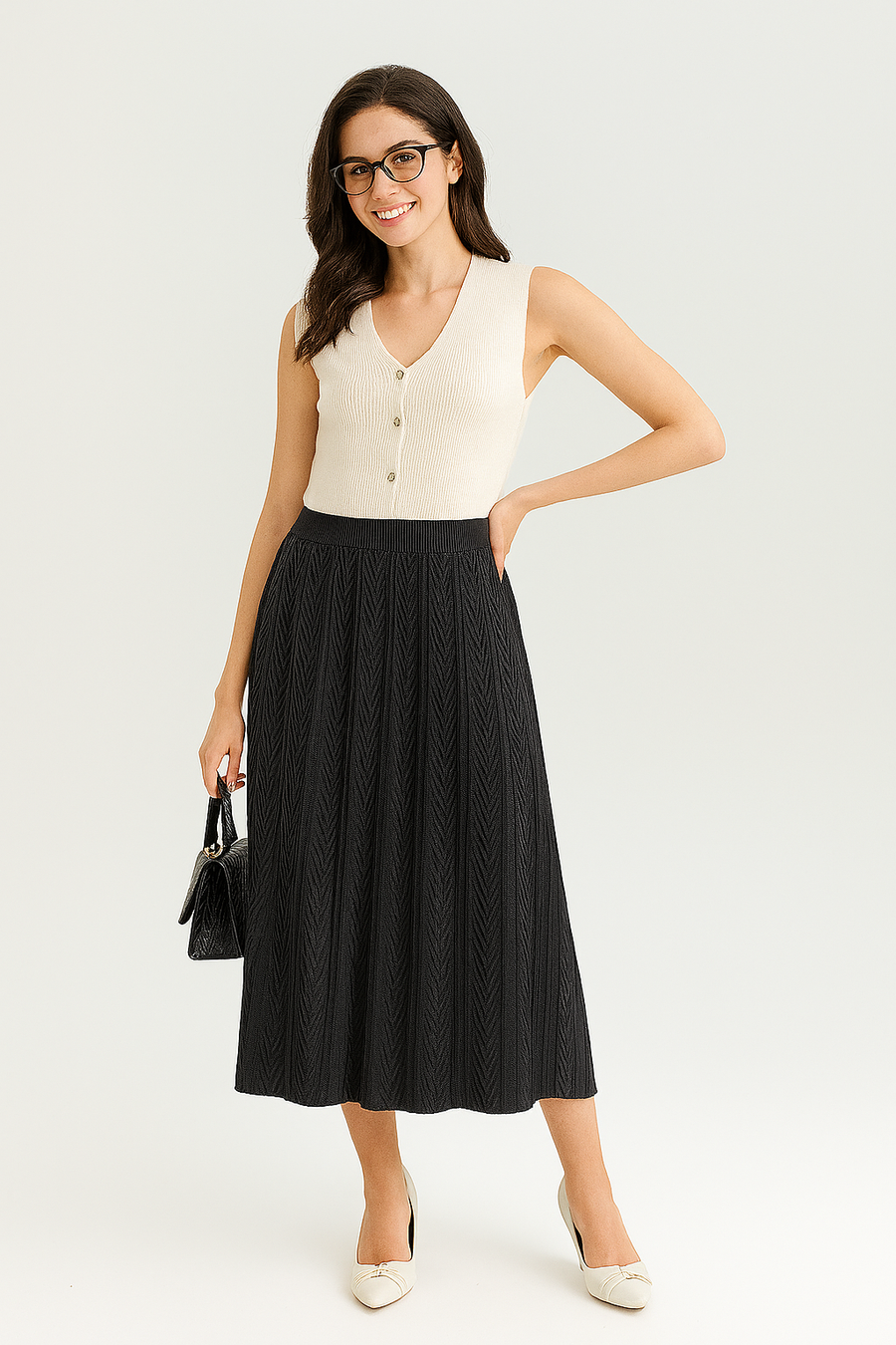PREMIUM KNIT SKIRT WITH ELASTICATED WAIST AND CHEVRON DESIGN