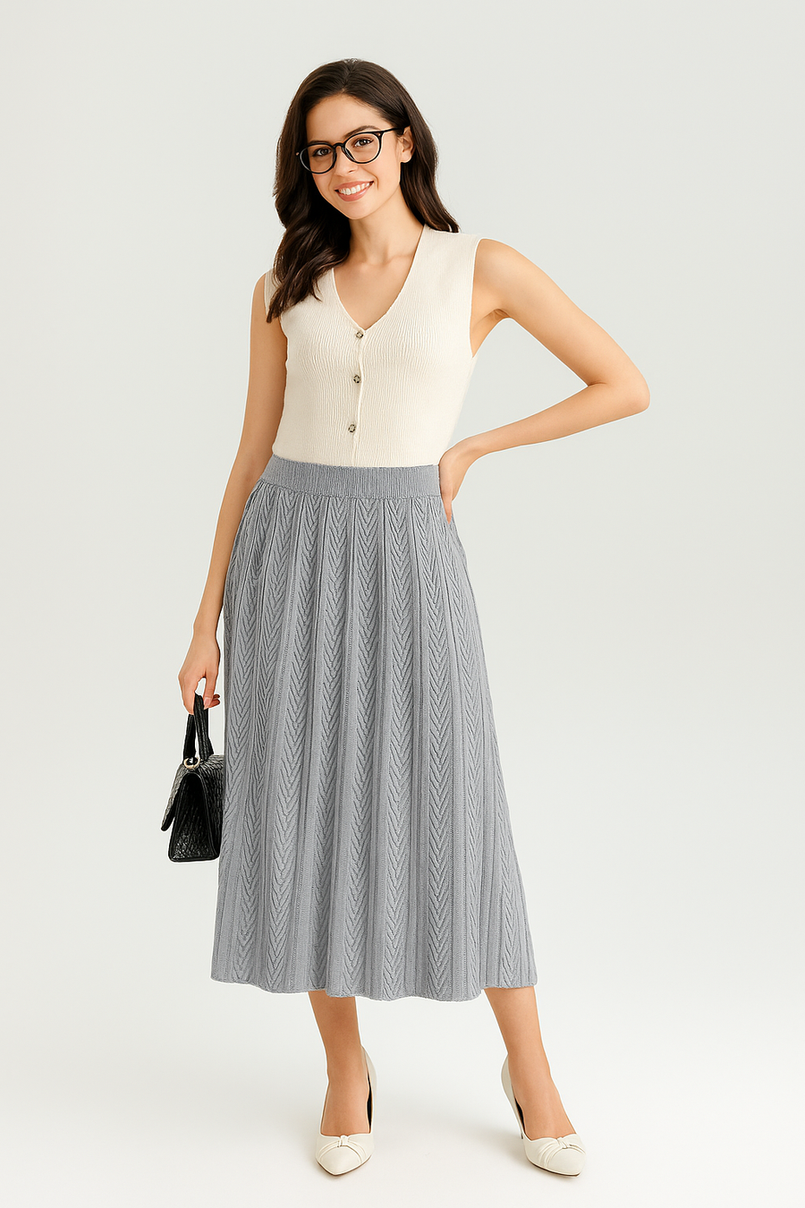 PREMIUM KNIT SKIRT WITH ELASTICATED WAIST AND CHEVRON DESIGN