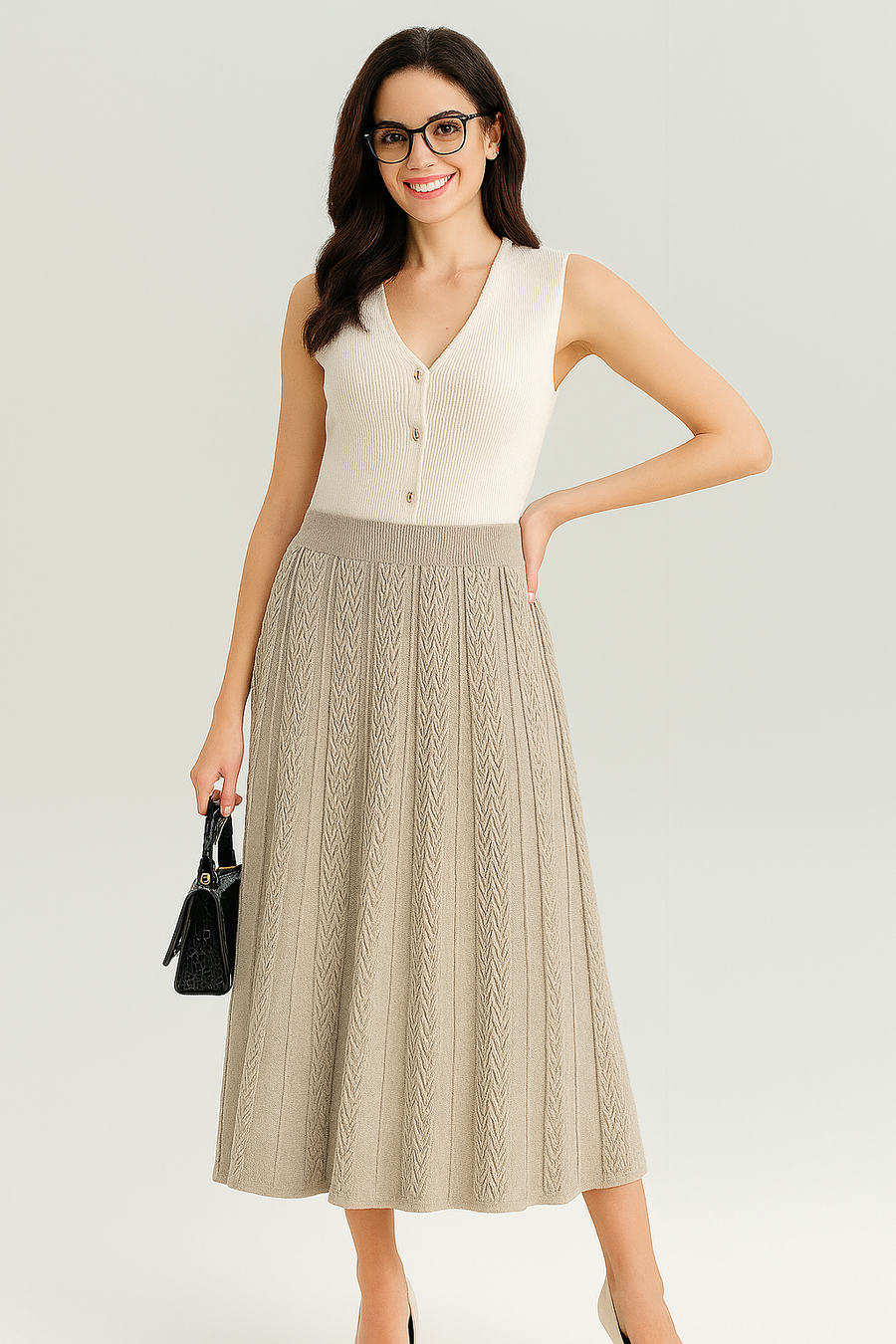 PREMIUM KNIT SKIRT WITH ELASTICATED WAIST AND CHEVRON DESIGN
