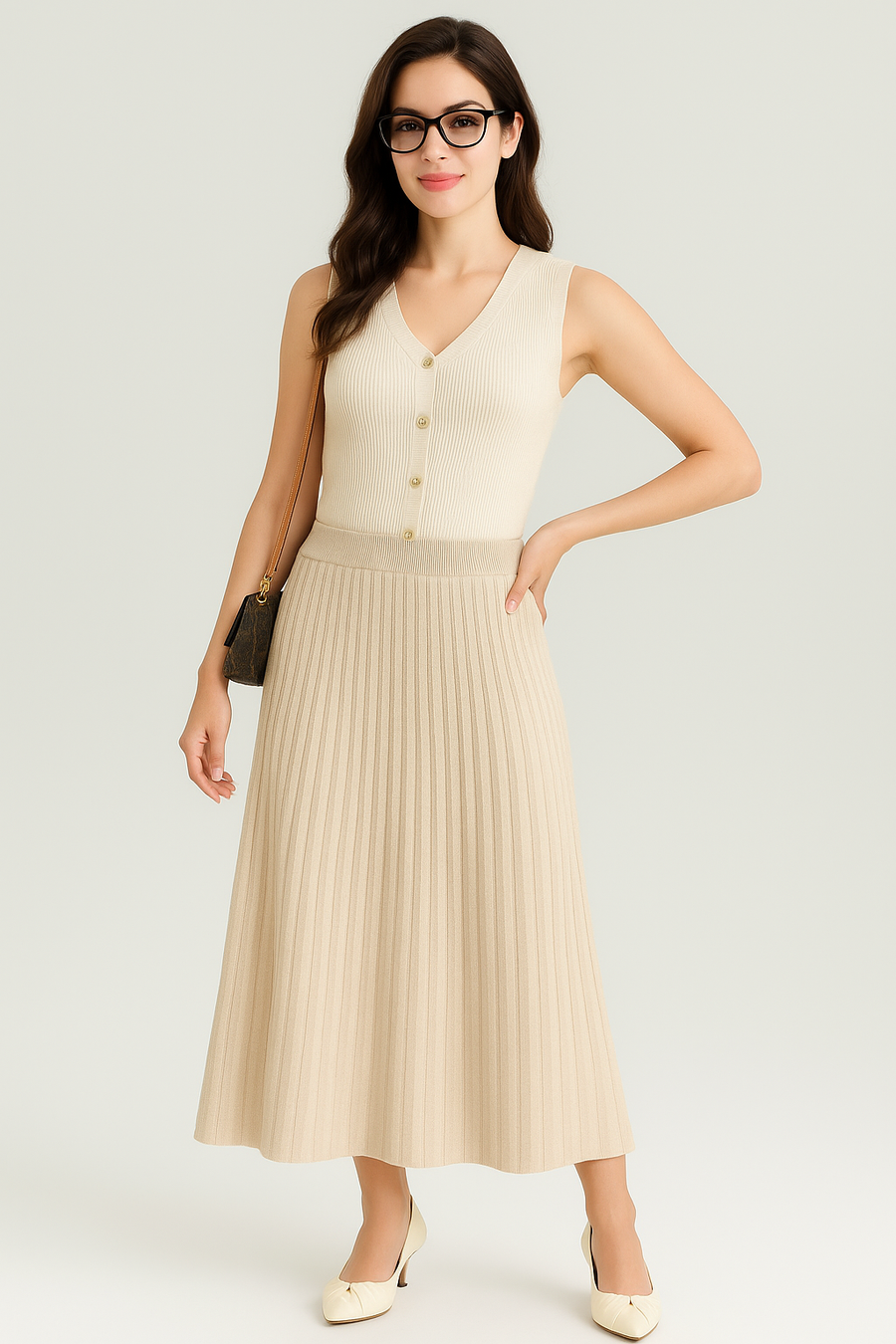 PREMIUM KNIT SKIRT WITH ELASTICATED WAIST IN PLEAT DESIGN