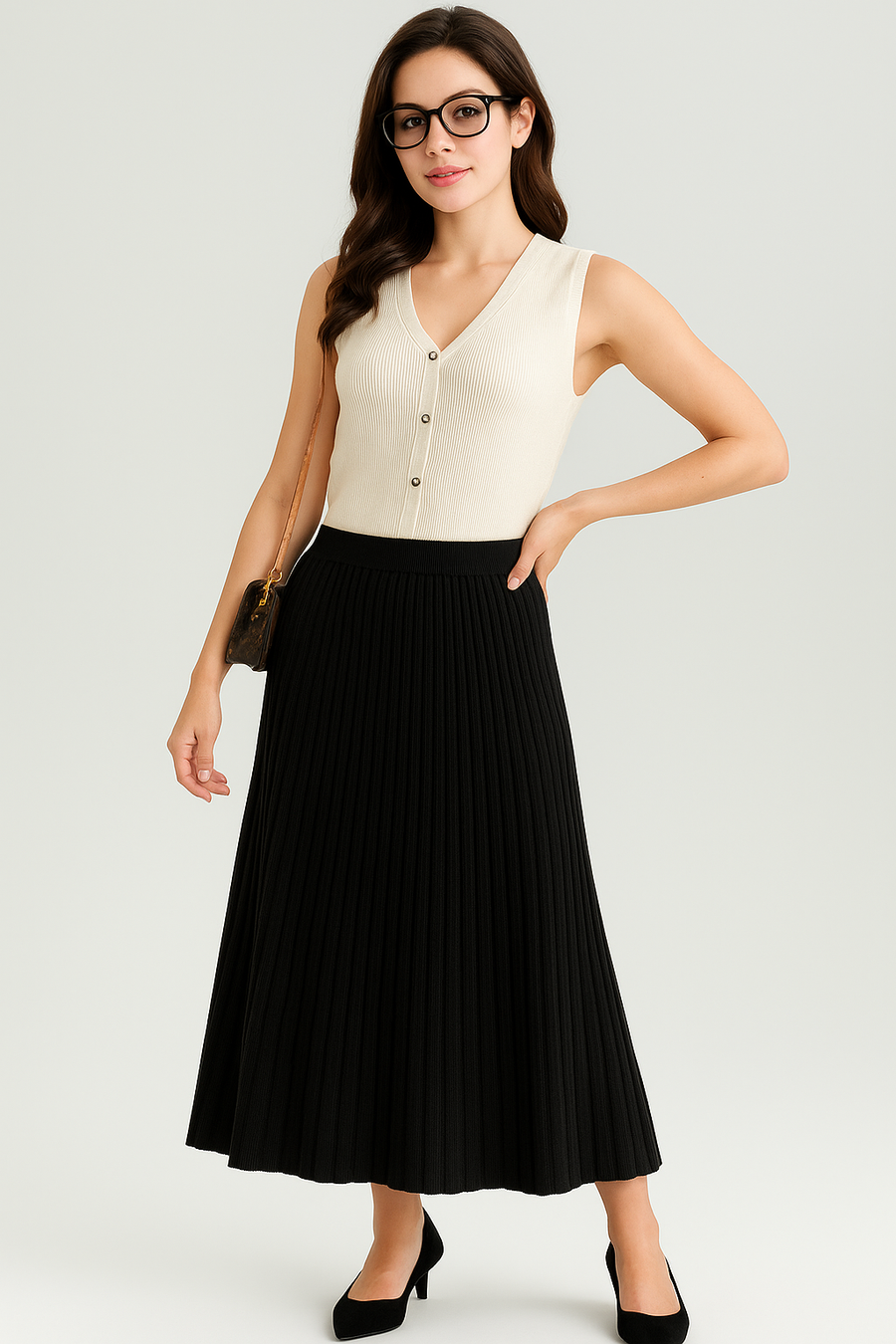 PREMIUM KNIT SKIRT WITH ELASTICATED WAIST IN PLEAT DESIGN