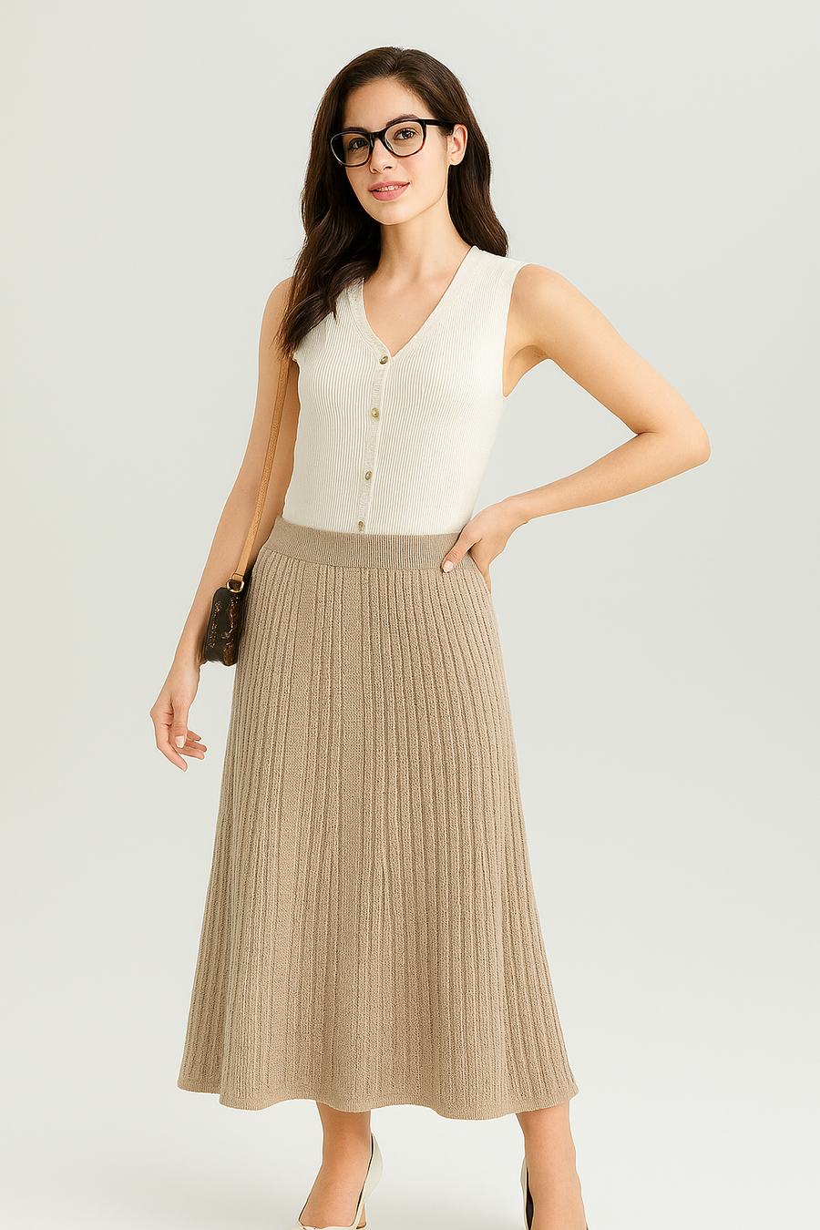 PREMIUM KNIT SKIRT WITH ELASTICATED WAIST IN PLEAT DESIGN