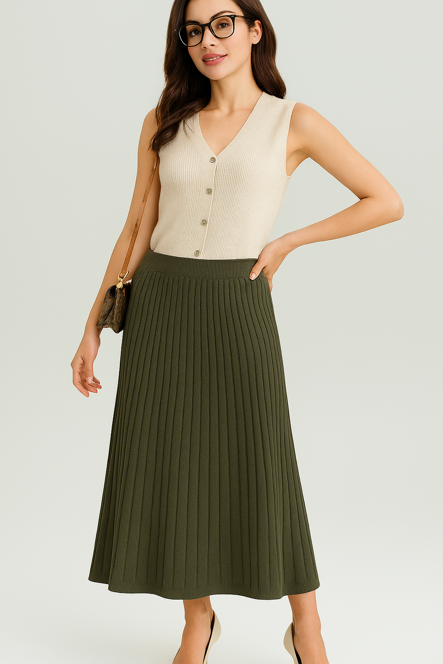 PREMIUM KNIT SKIRT WITH ELASTICATED WAIST IN PLEAT DESIGN
