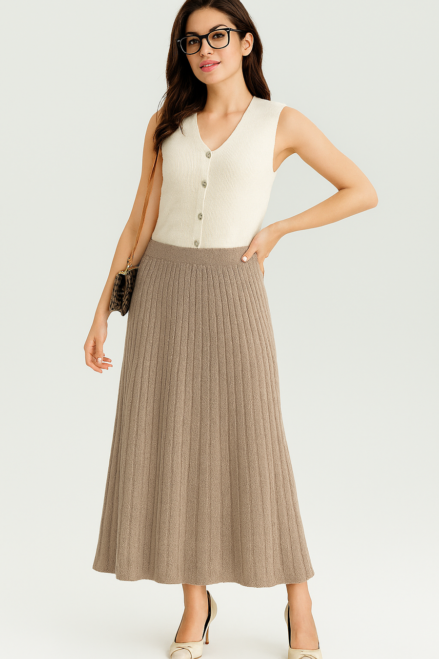 PREMIUM KNIT SKIRT WITH ELASTICATED WAIST IN PLEAT DESIGN