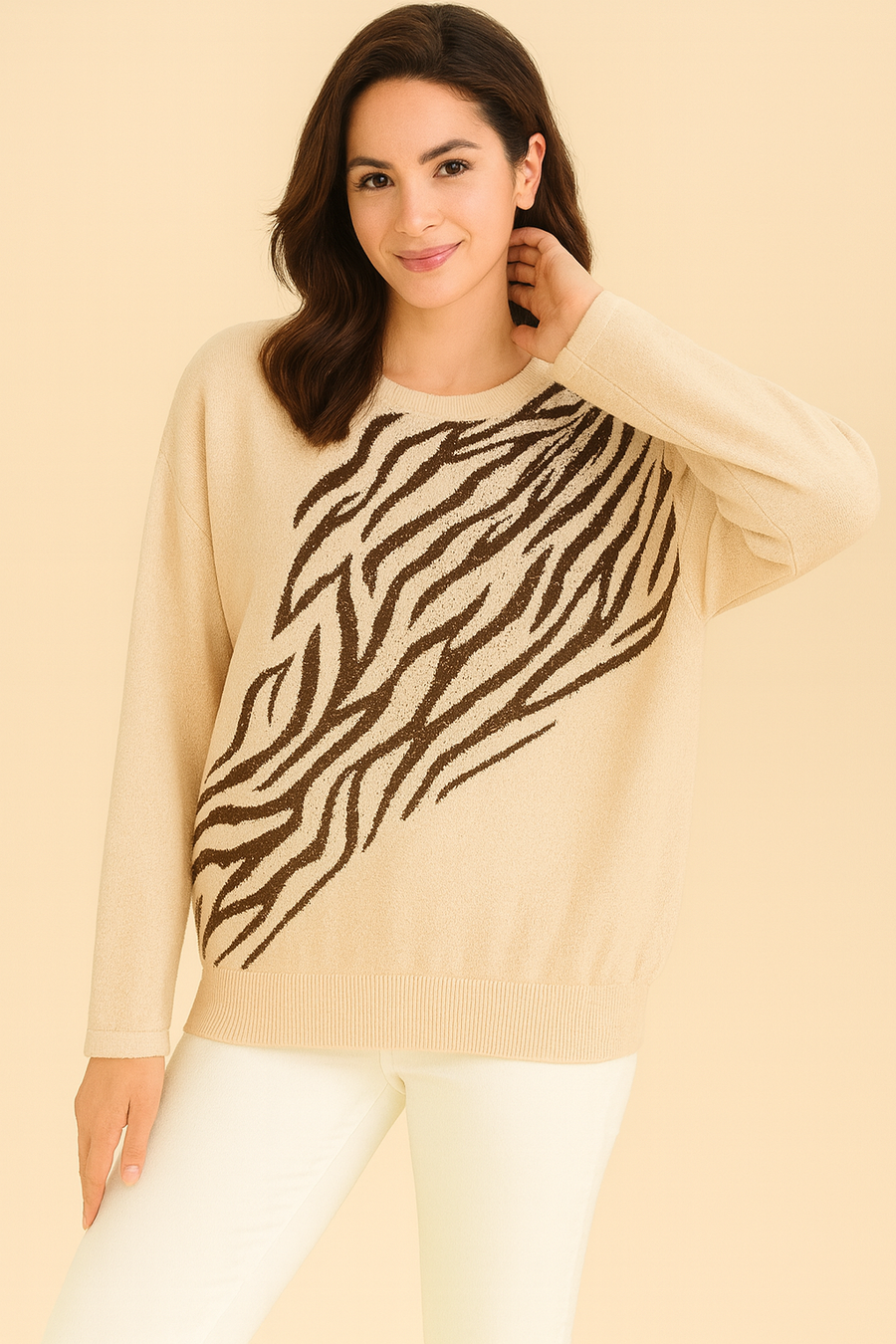 SOFT KNIT JUMPER WITH ZEBRA DESIGN AND RHINESTONES