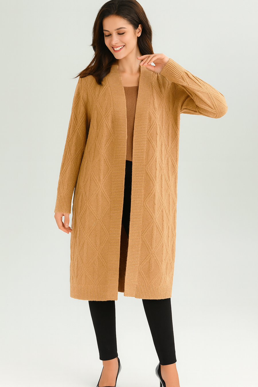 CABLE KNIT 3/4 LENGTH CARDIGAN