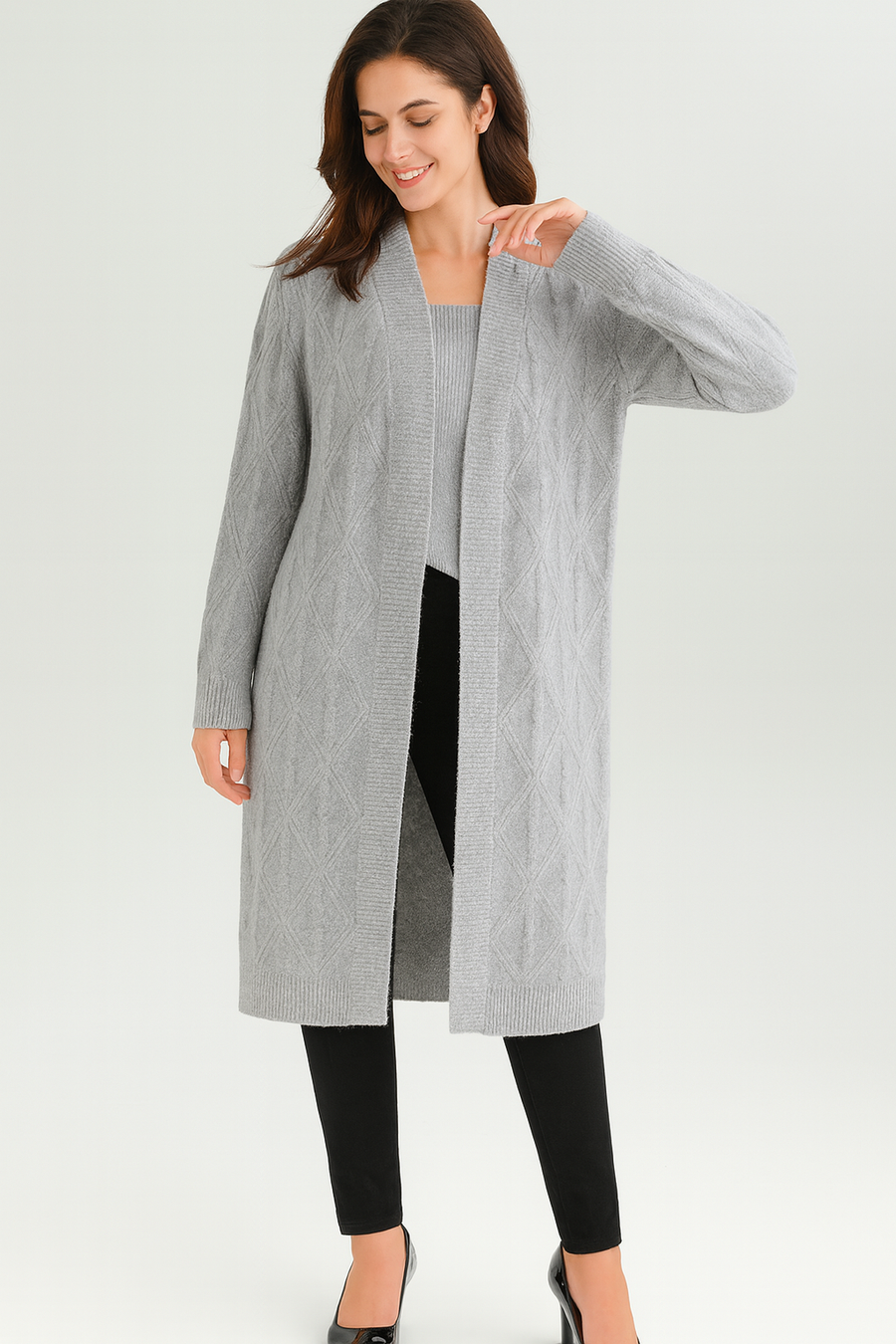 CABLE KNIT 3/4 LENGTH CARDIGAN