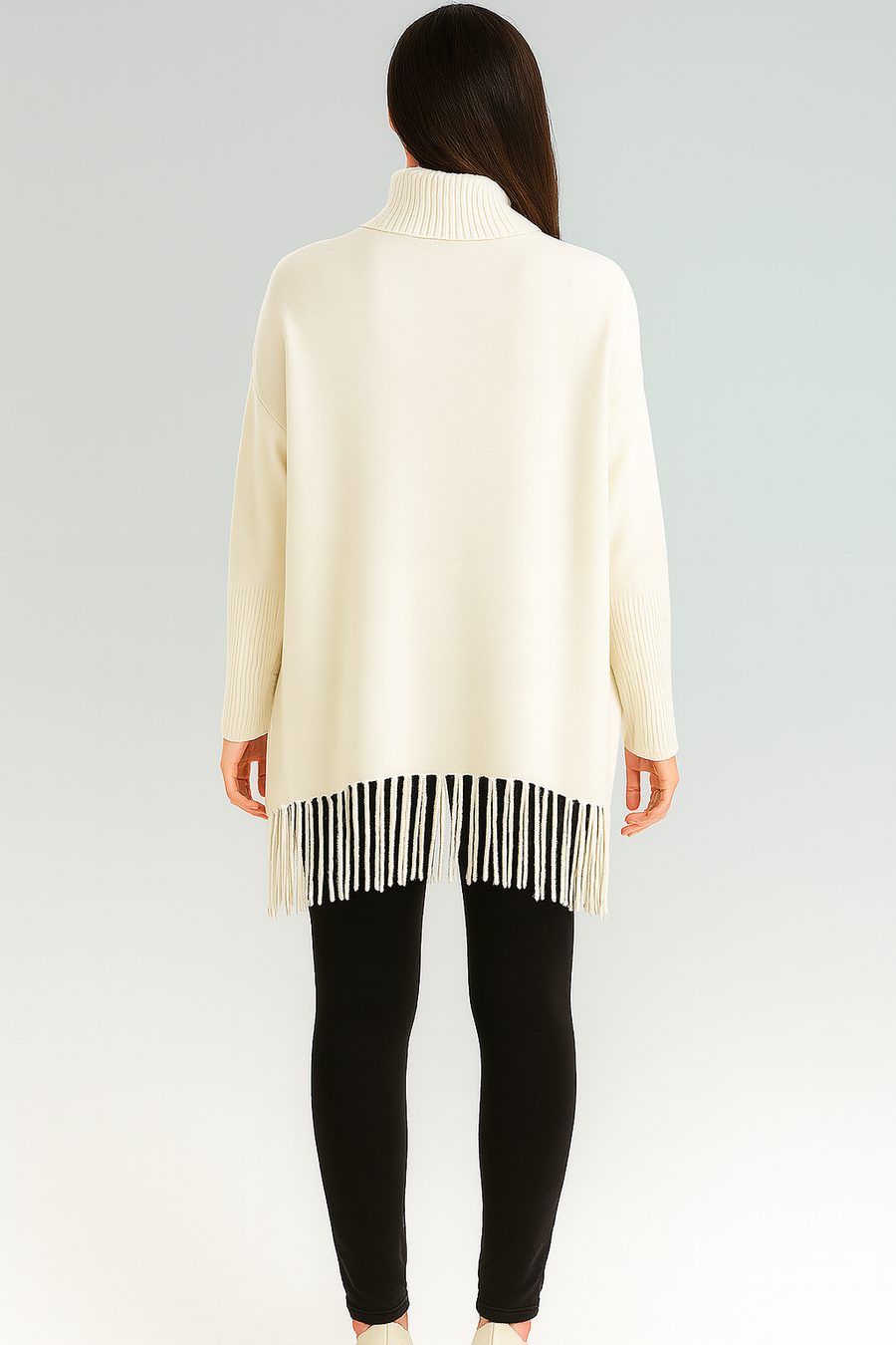 LUXURY KNIT ROLL NECK JUMPER WITH TASSEL HEM AND FITTED SLEEVES