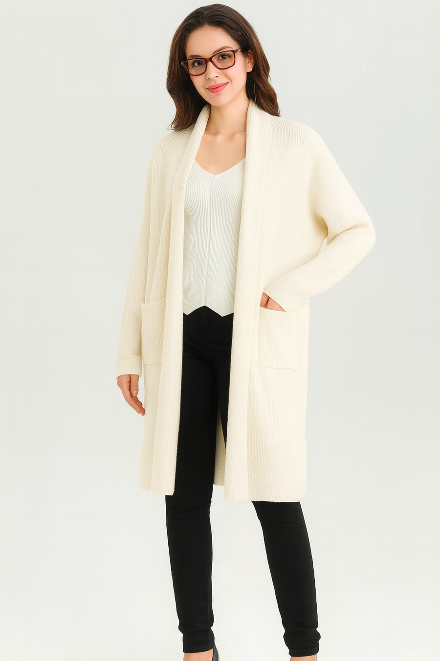 Premium Quality Ribbed Knit Cardigan With Pockets