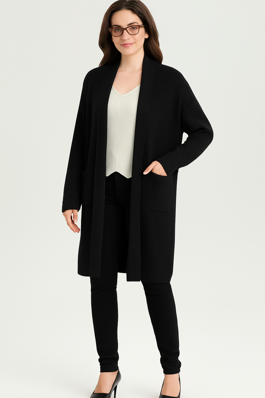 Premium Quality Ribbed Knit Cardigan With Pockets