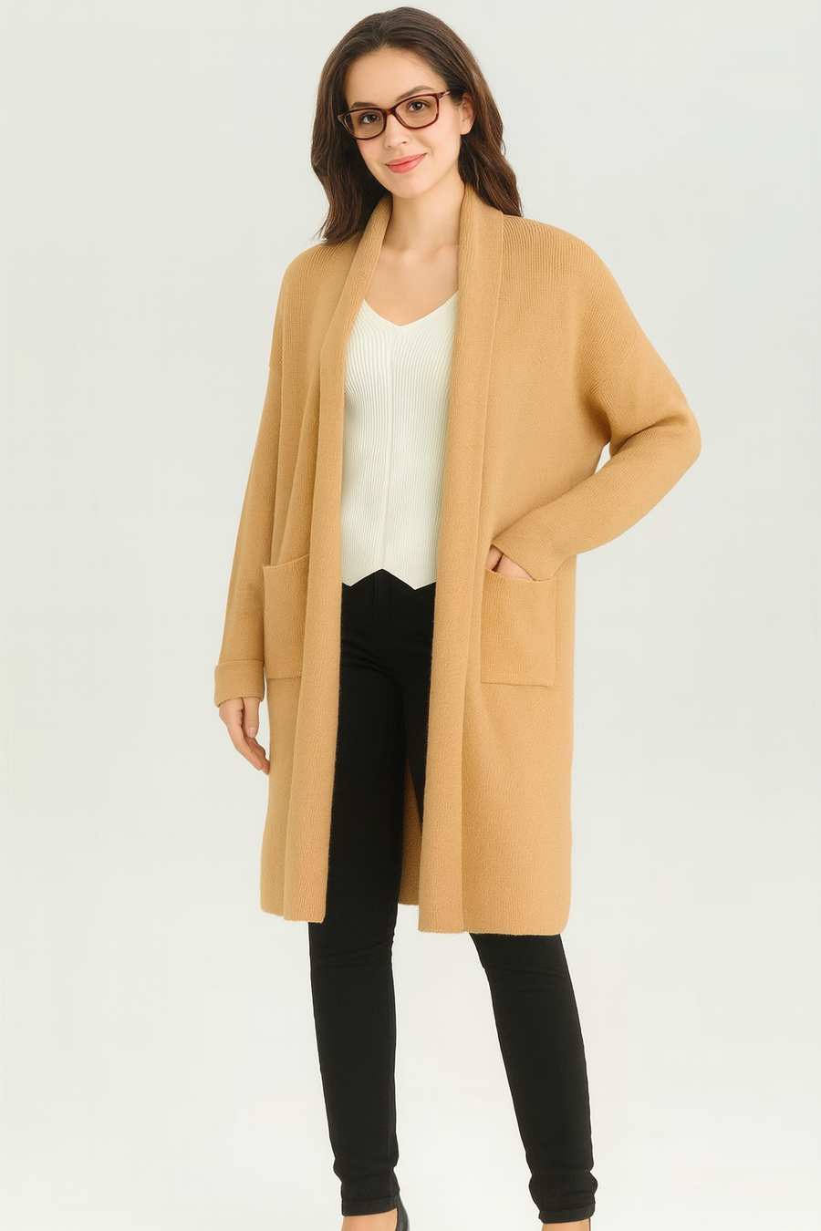 Premium Quality Ribbed Knit Cardigan With Pockets
