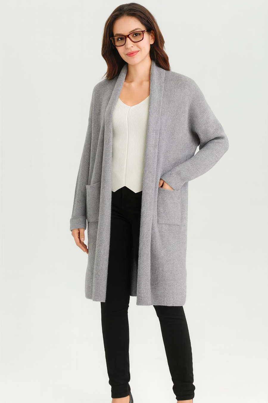 Premium Quality Ribbed Knit Cardigan With Pockets