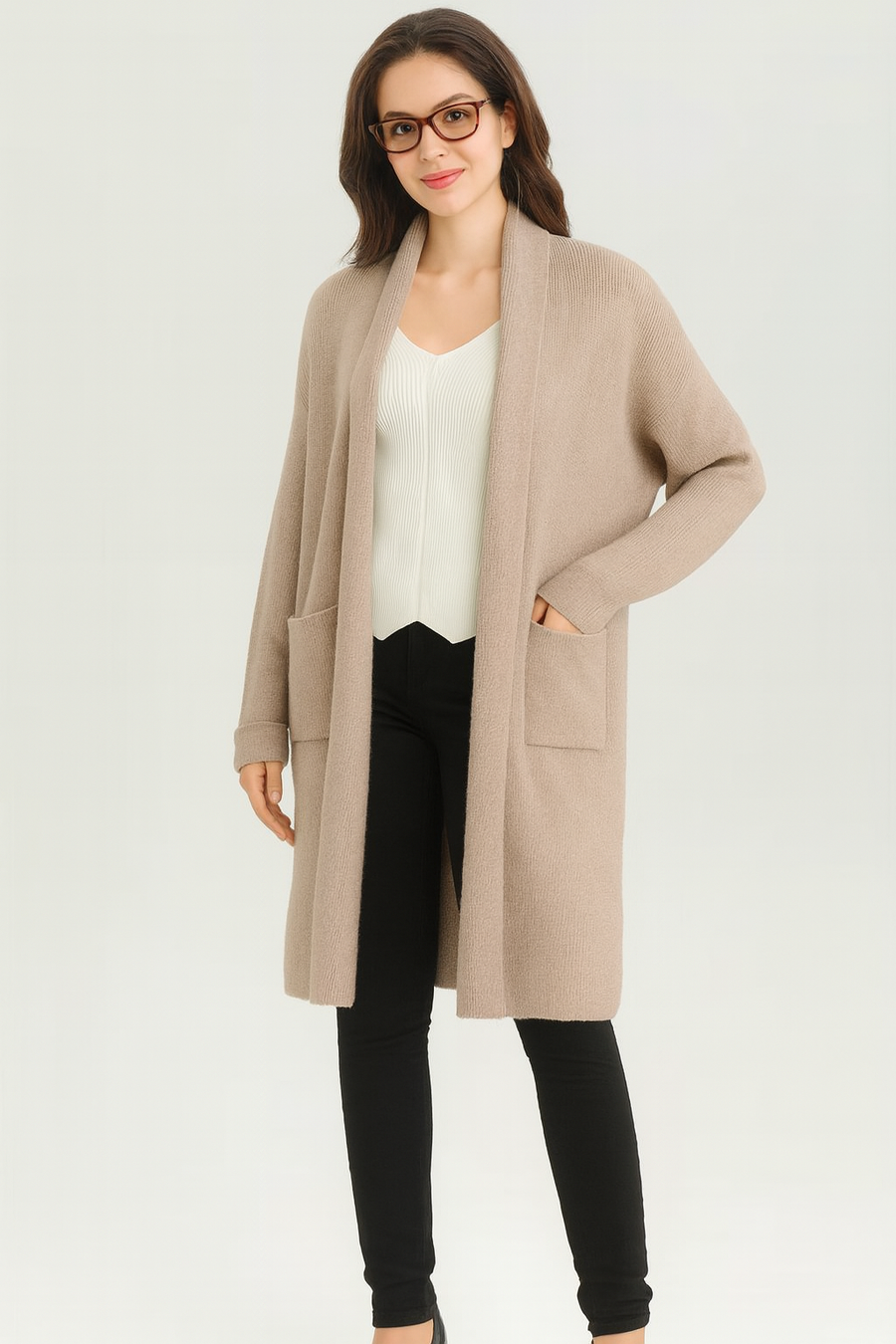 Premium Quality Ribbed Knit Cardigan With Pockets