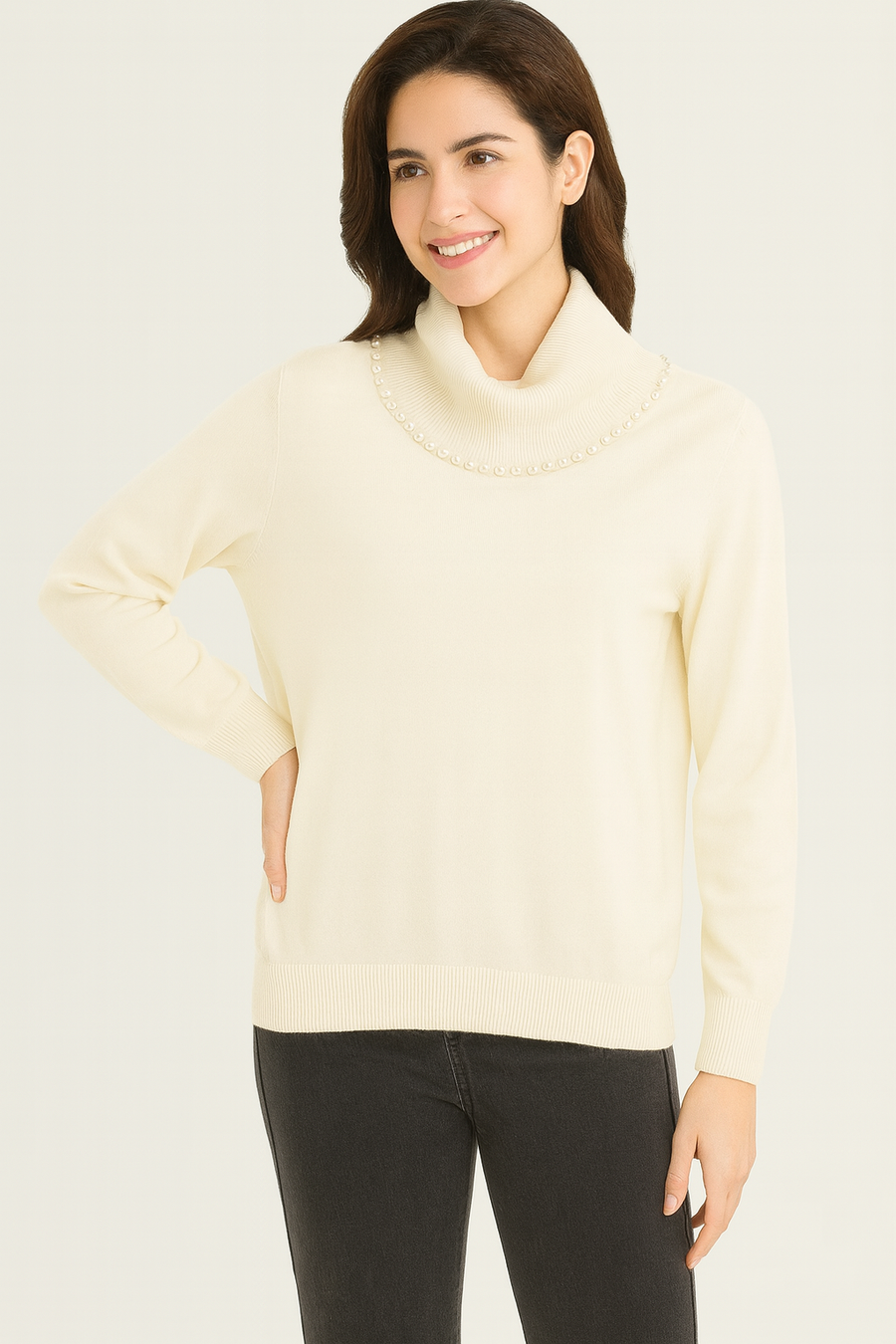 SOFT KNIT PEARLED ROLL NECK JUMPER