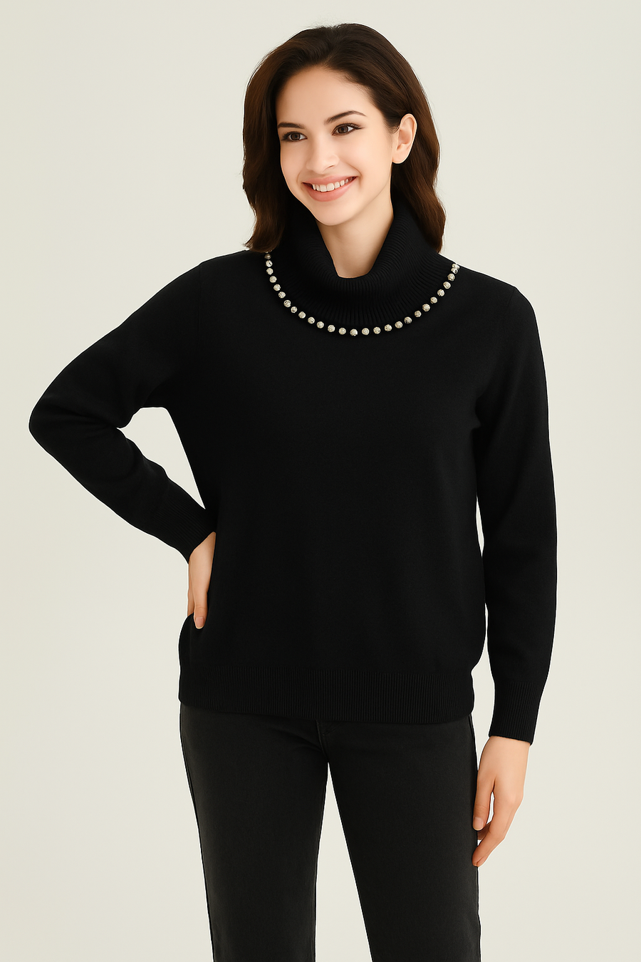 SOFT KNIT PEARLED ROLL NECK JUMPER