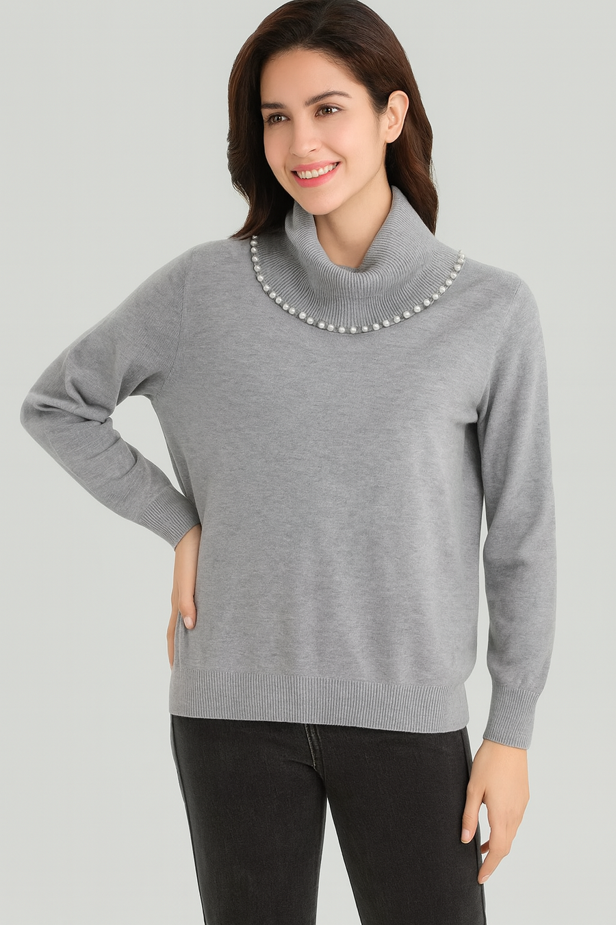 SOFT KNIT PEARLED ROLL NECK JUMPER