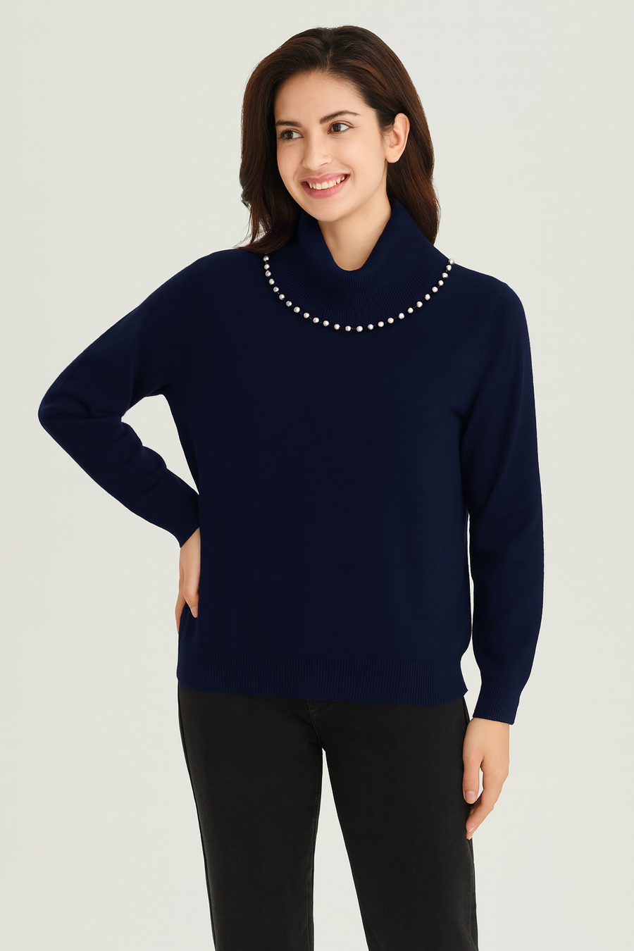 SOFT KNIT PEARLED ROLL NECK JUMPER