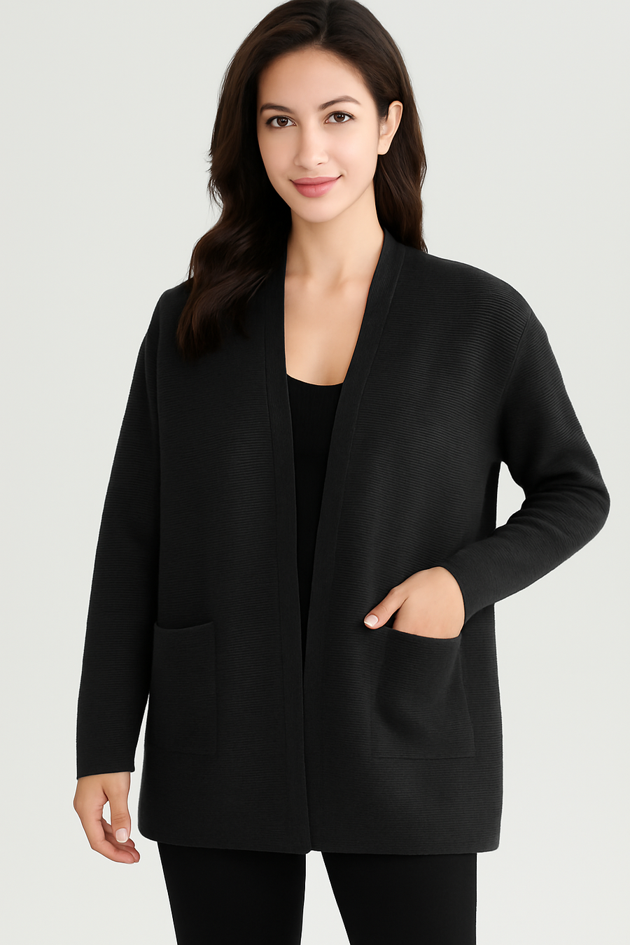 SOFT KNIT RIBBED CARDIGAN WITH POCKETS