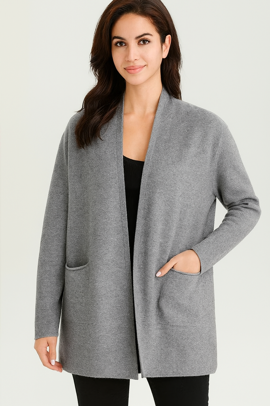 SOFT KNIT RIBBED CARDIGAN WITH POCKETS