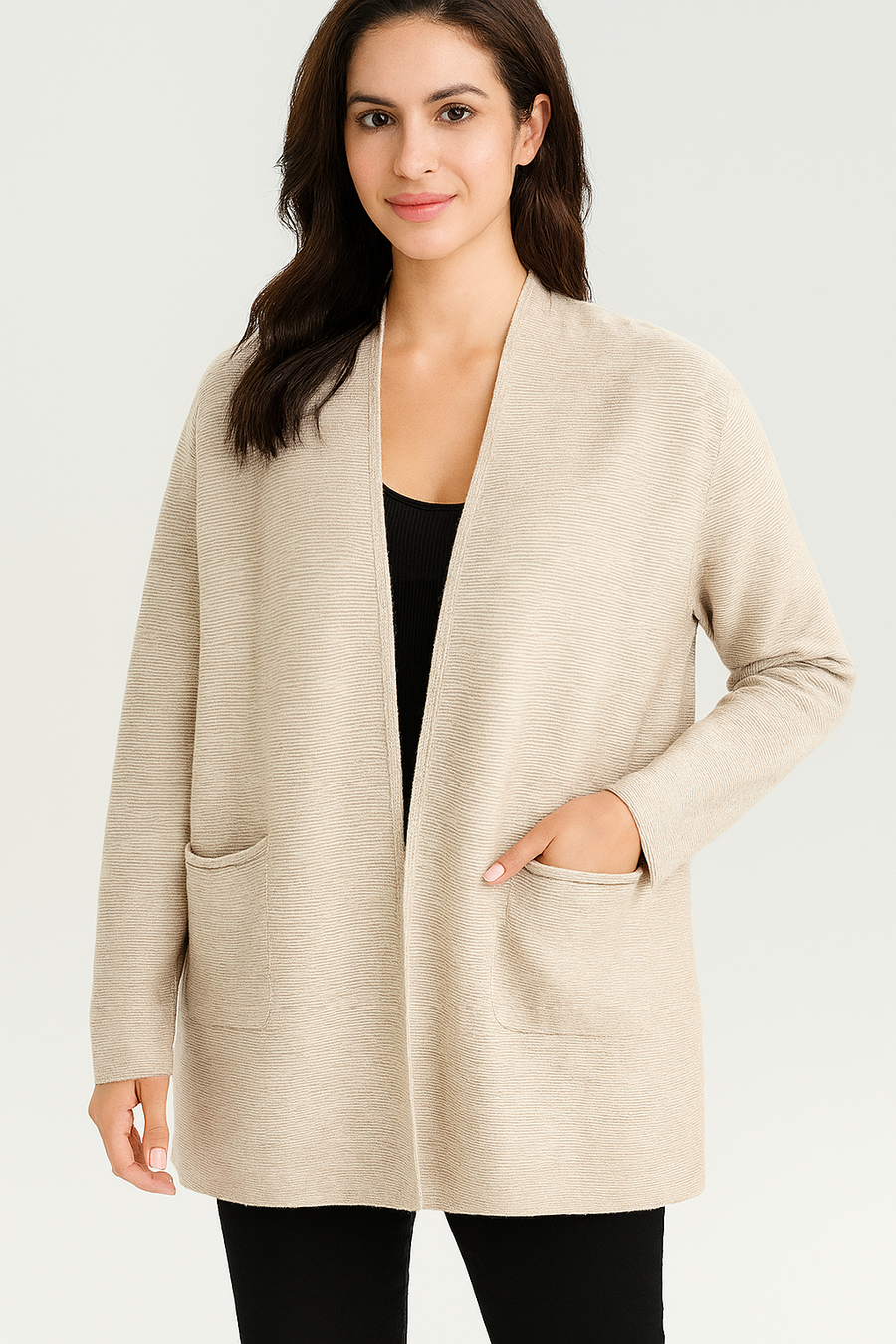 SOFT KNIT RIBBED CARDIGAN WITH POCKETS