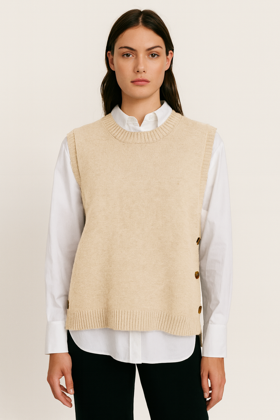knitted vest with decorative buttons