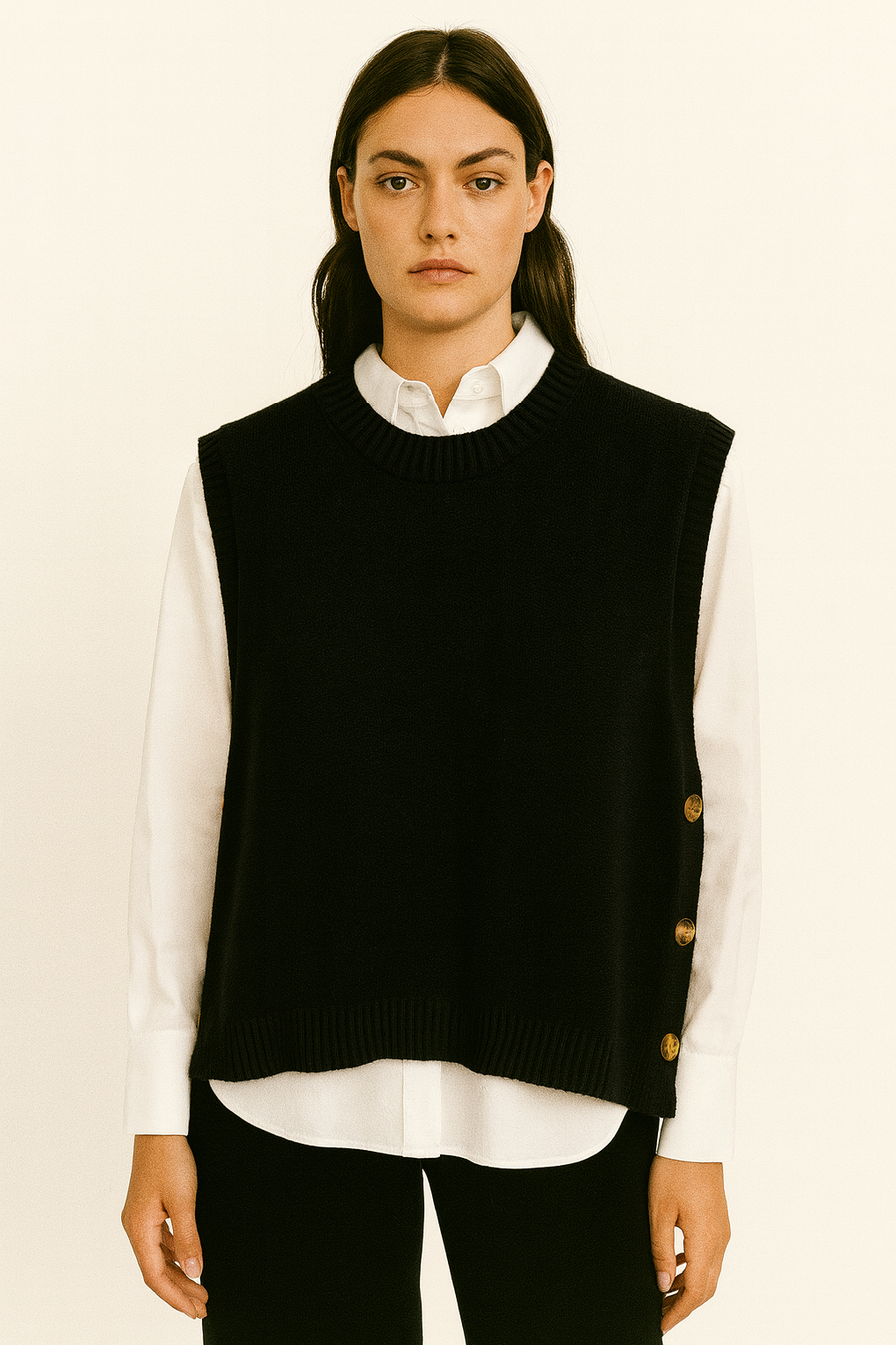 knitted vest with decorative buttons