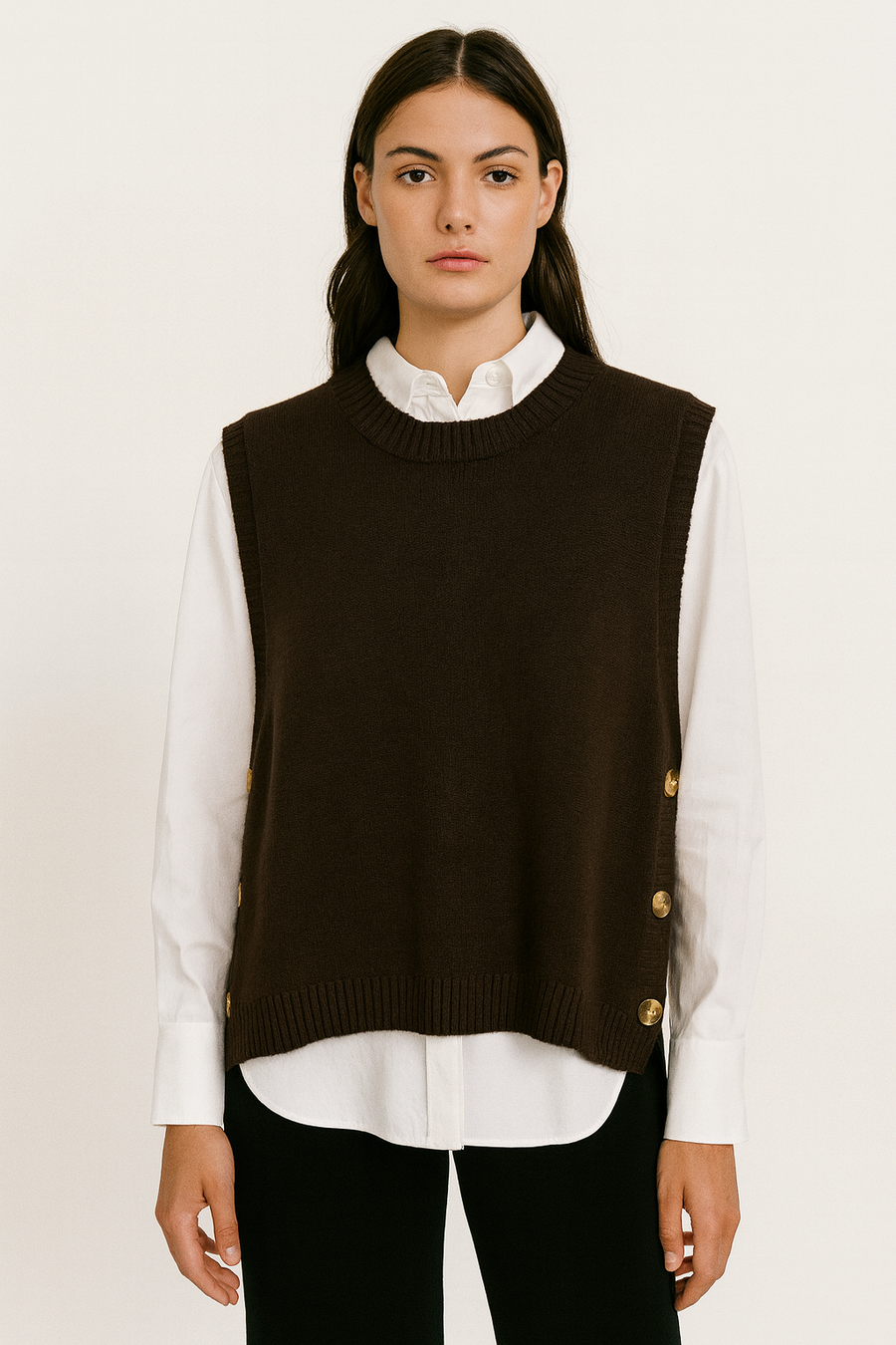 knitted vest with decorative buttons