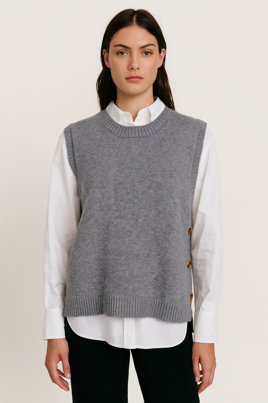 knitted vest with decorative buttons