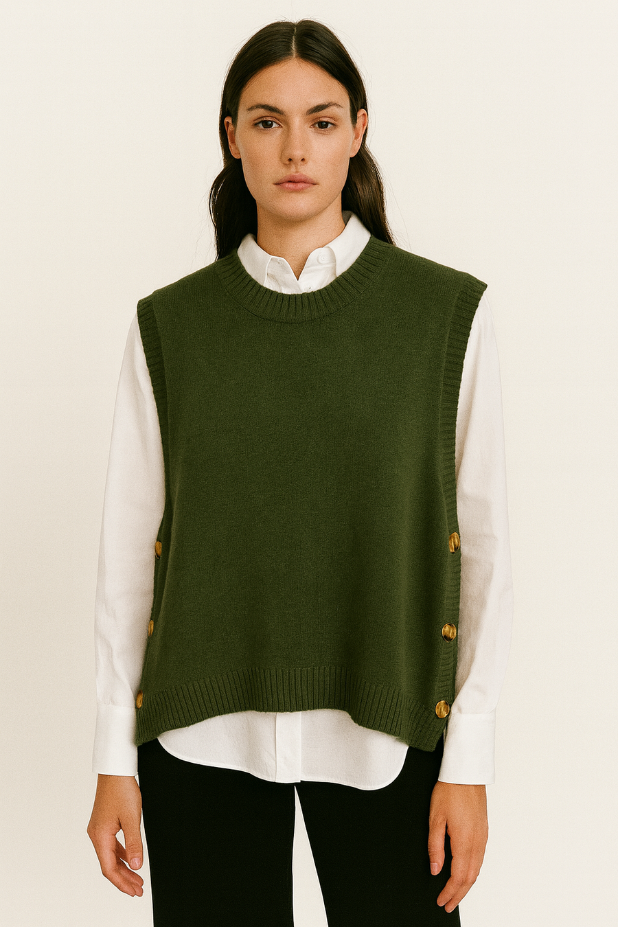 knitted vest with decorative buttons