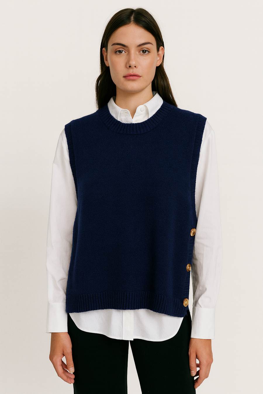 knitted vest with decorative buttons