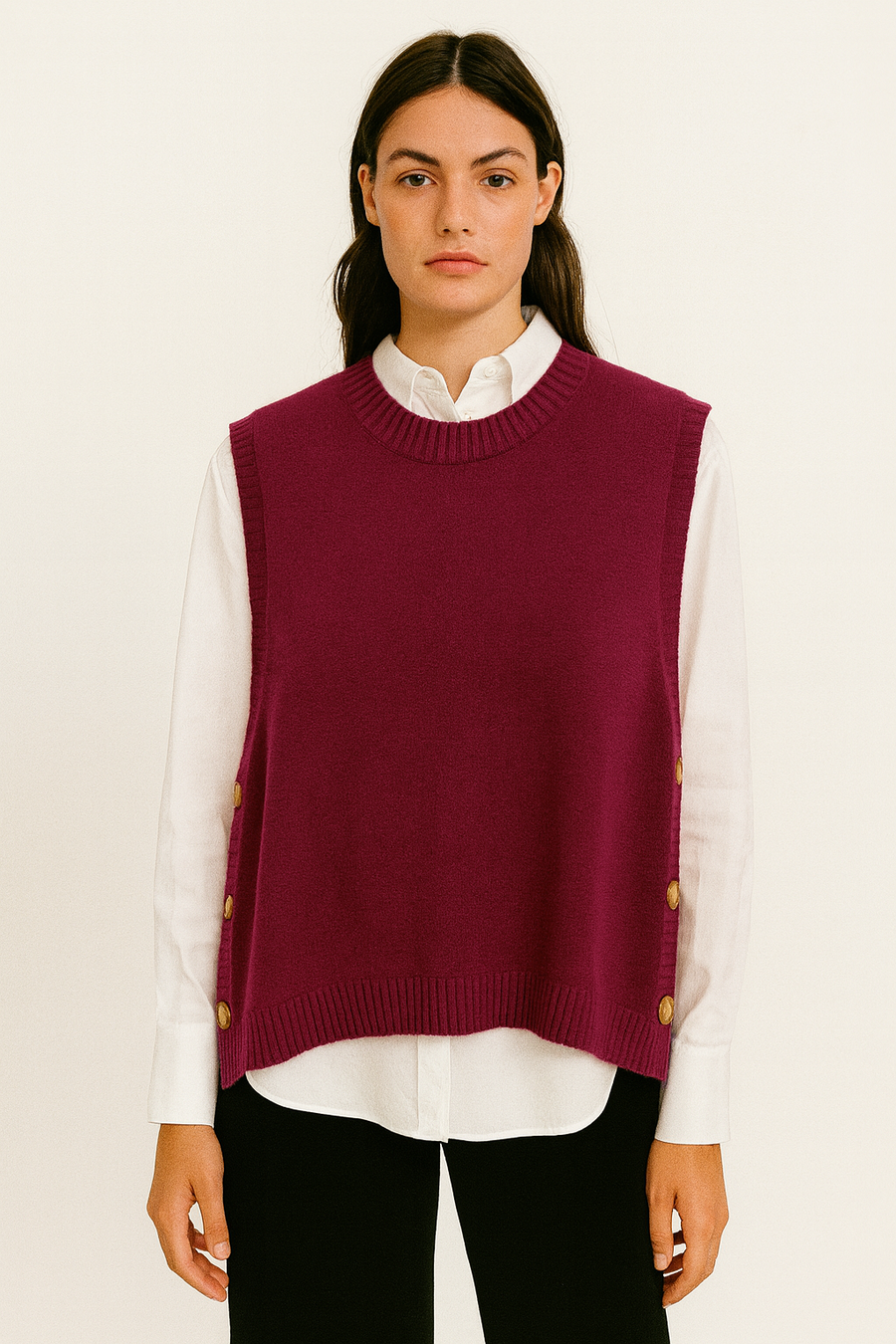 knitted vest with decorative buttons