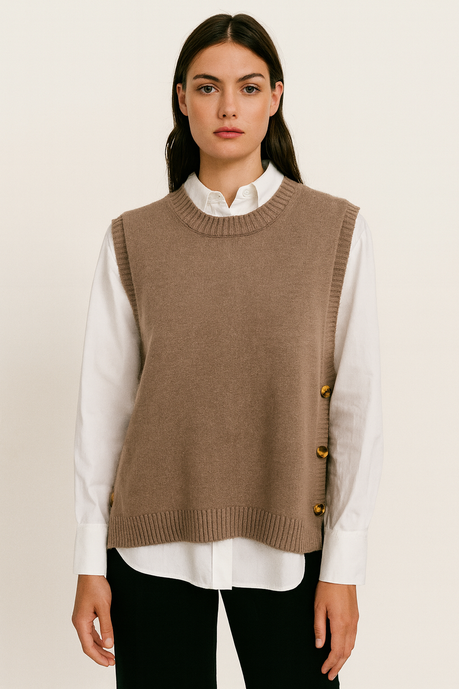 knitted vest with decorative buttons