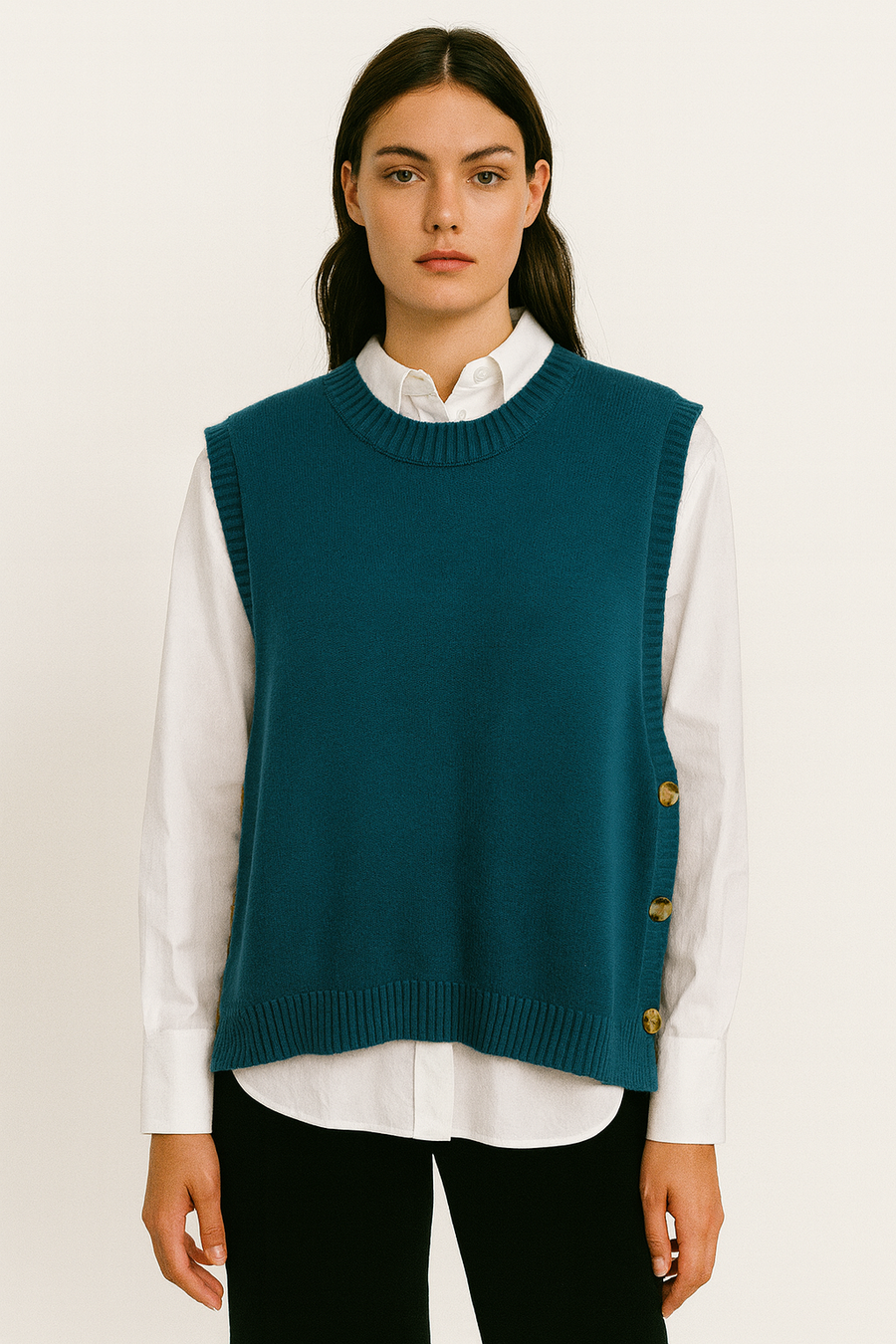knitted vest with decorative buttons