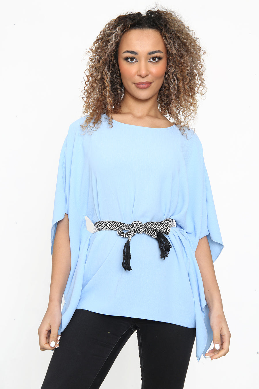 Lightweight batwing top with round neck