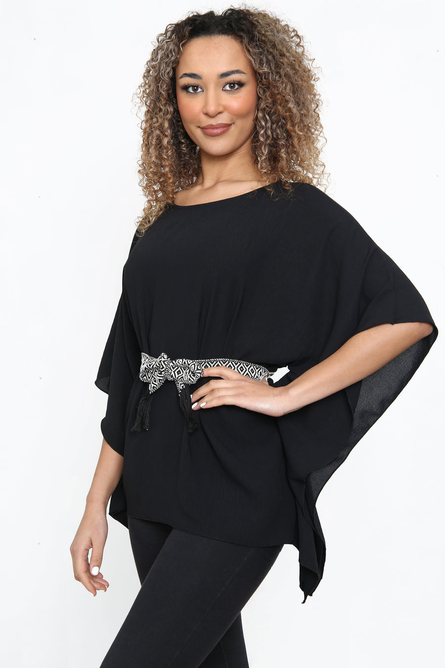 Lightweight batwing top with round neck