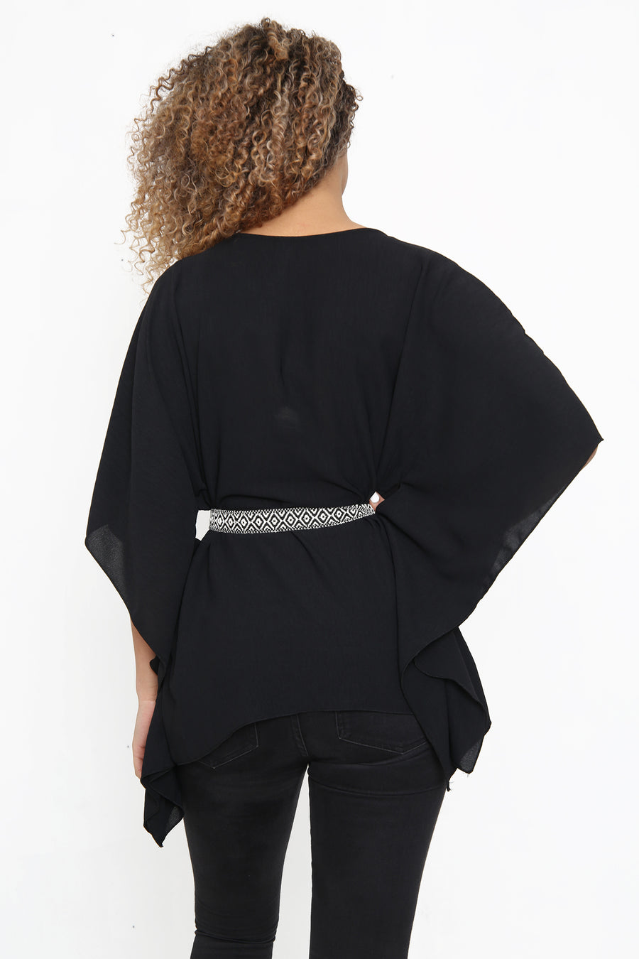 Lightweight batwing top with round neck