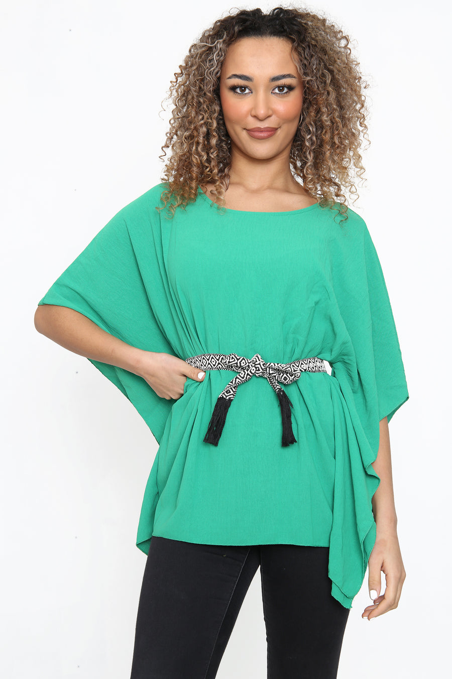 Lightweight batwing top with round neck