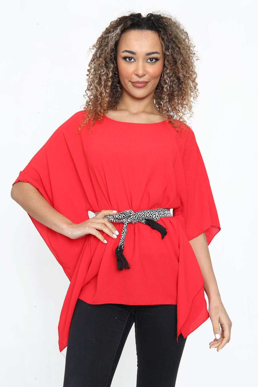 Lightweight batwing top with round neck