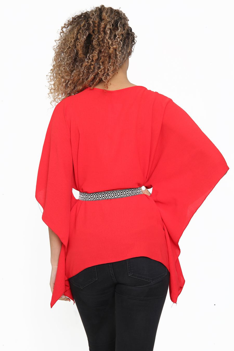 Lightweight batwing top with round neck