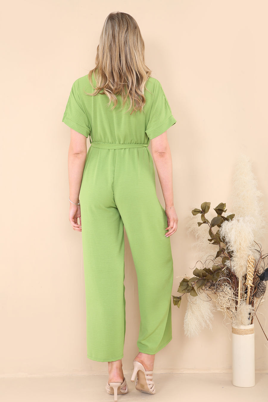 Straight leg waist tie jumpsuit