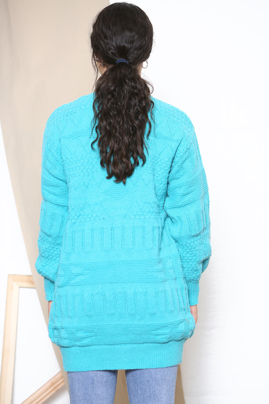 Teal Warm knit long cardigan