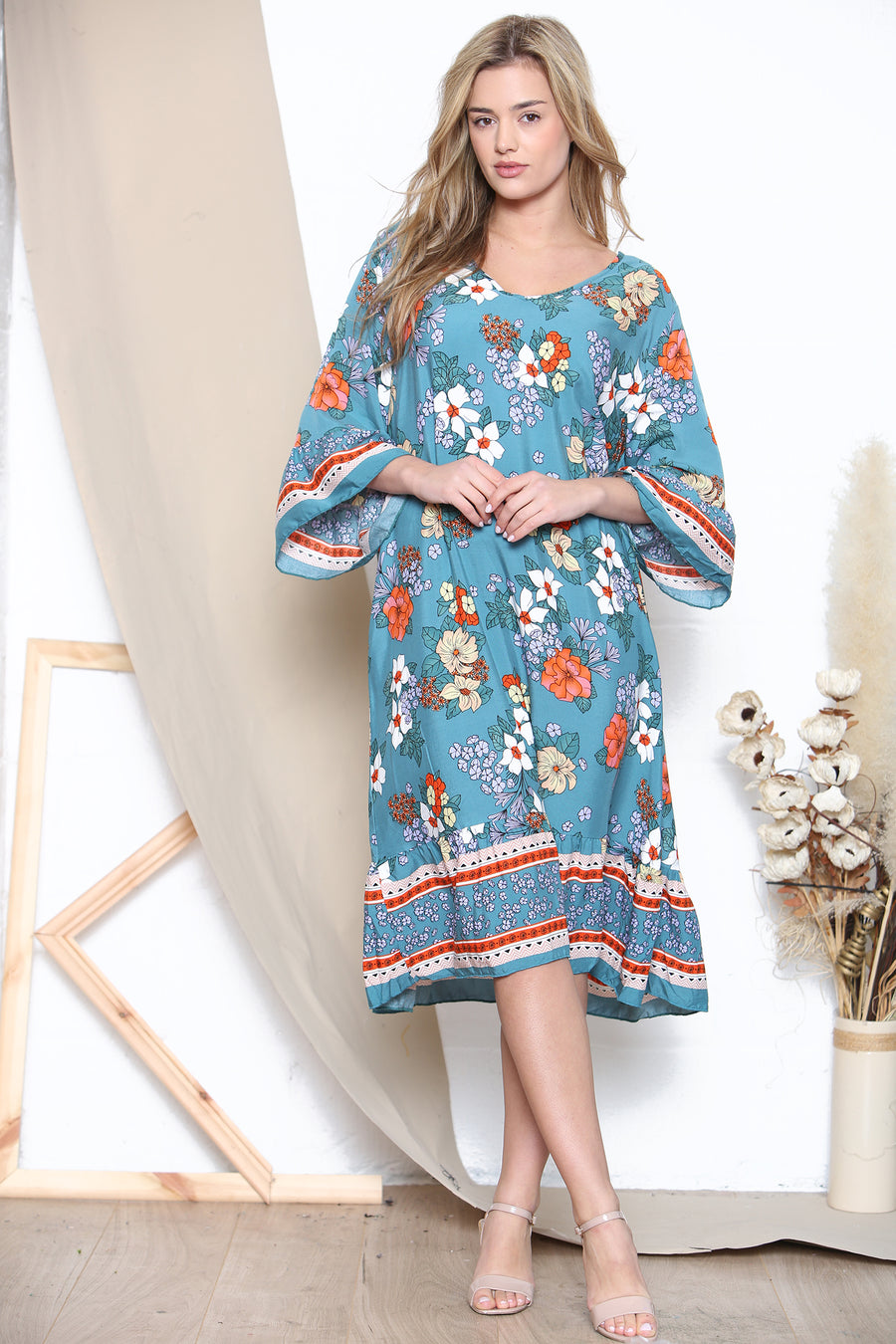 Lake green Floral lightweight dress