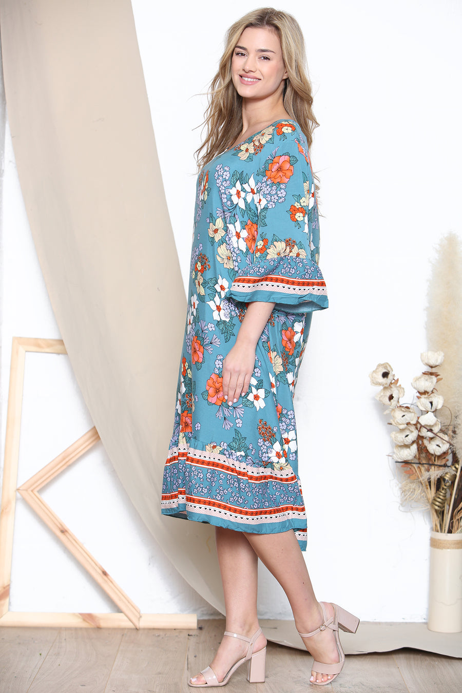 Lake green Floral lightweight dress