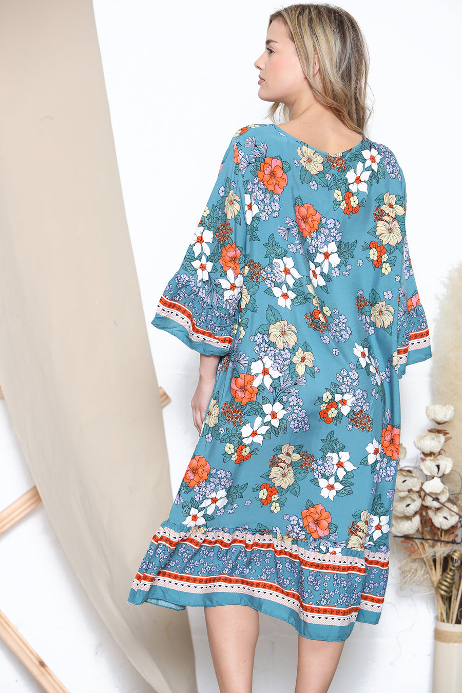 Lake green Floral lightweight dress