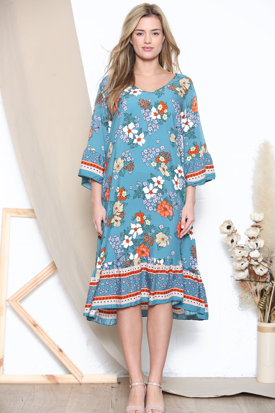 Lake green Floral lightweight dress