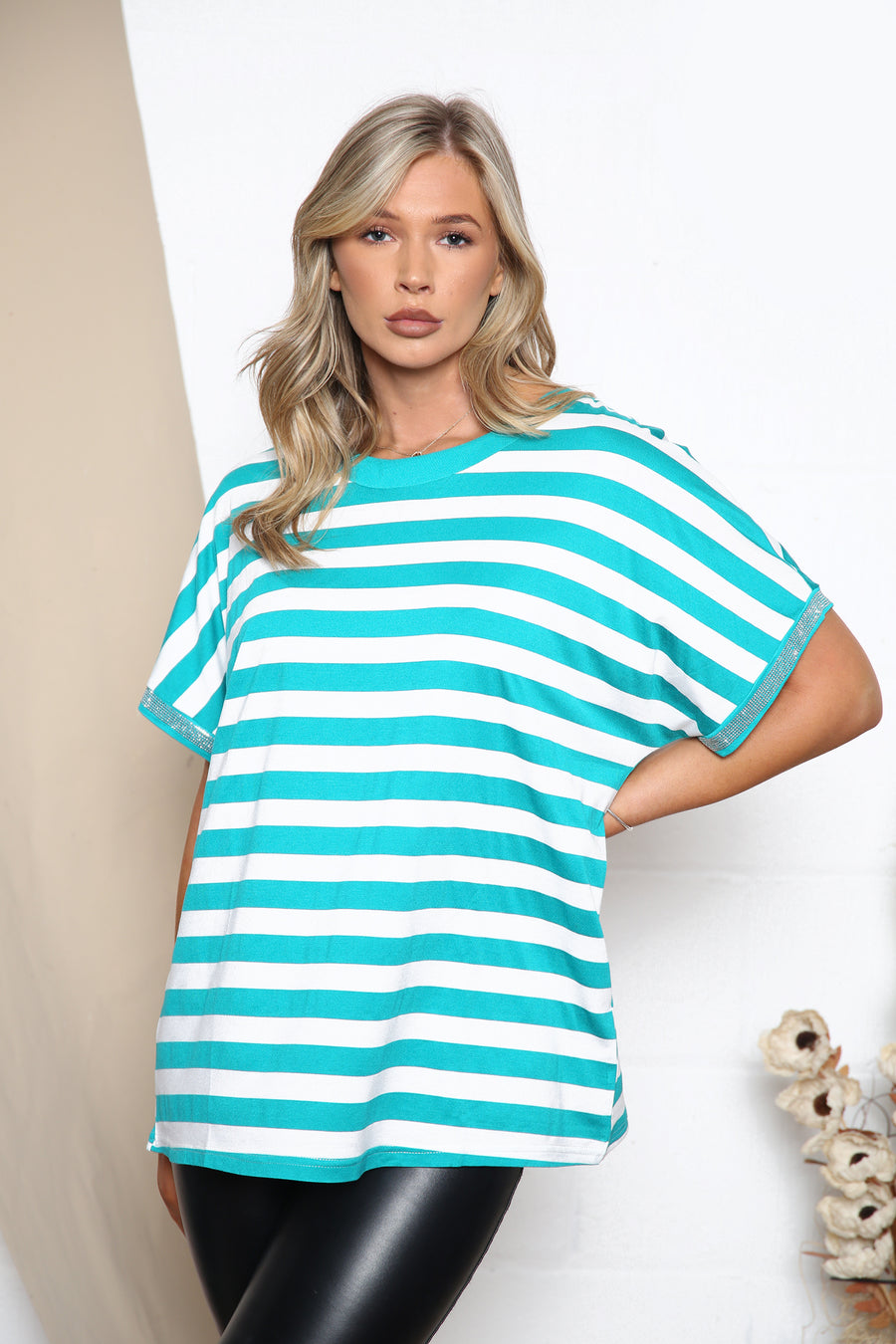 Sparkle trim striped top