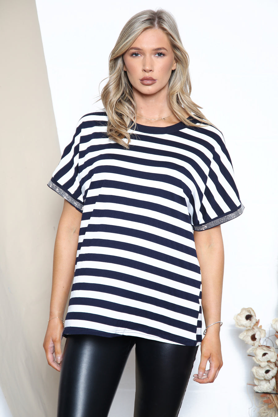 Sparkle trim striped top