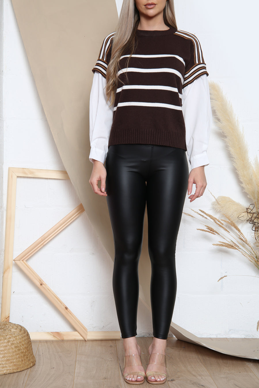 Brown Striped jumper with blouse sleeves